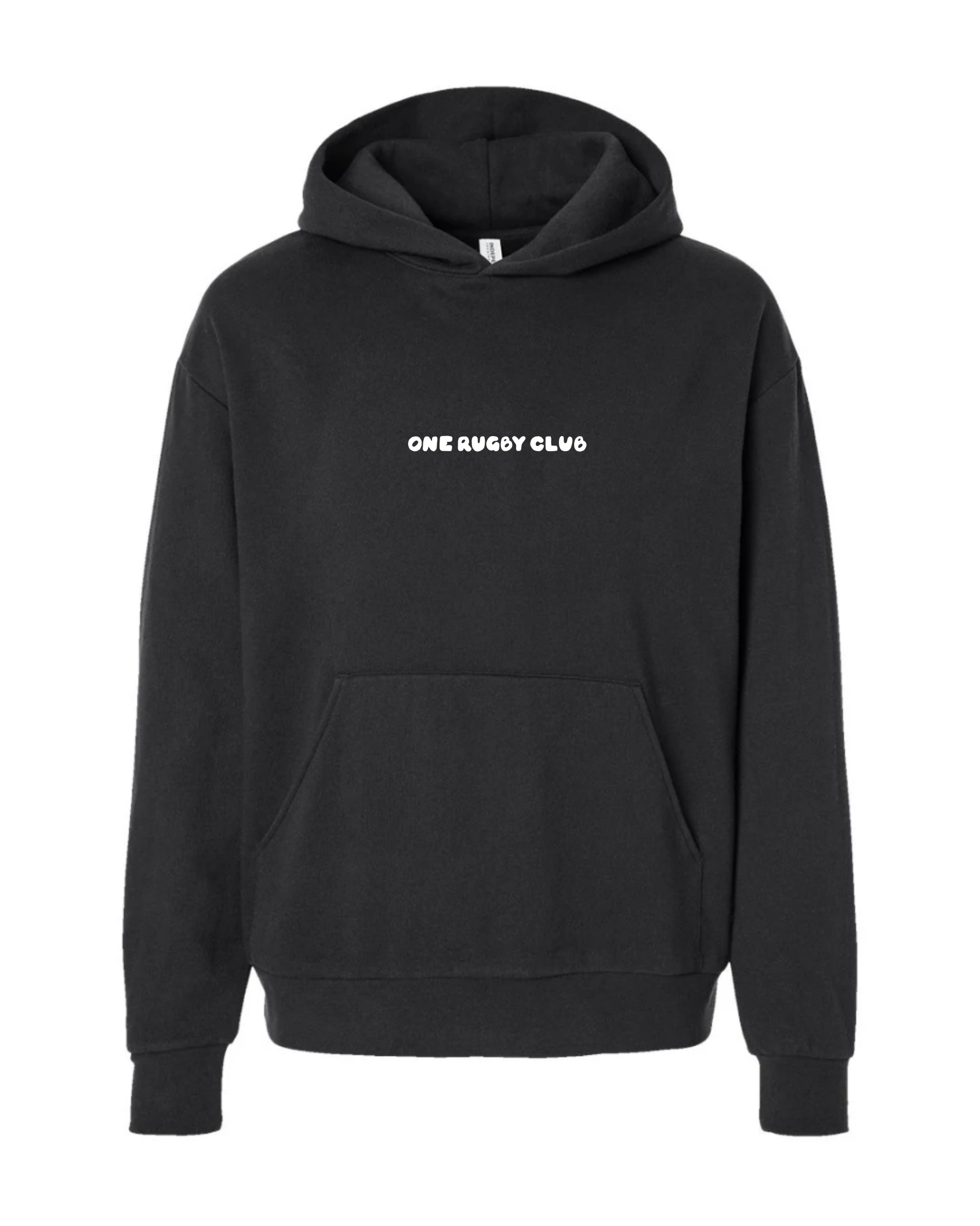 Black hoodie with the words "One Rugby Club" across the front.